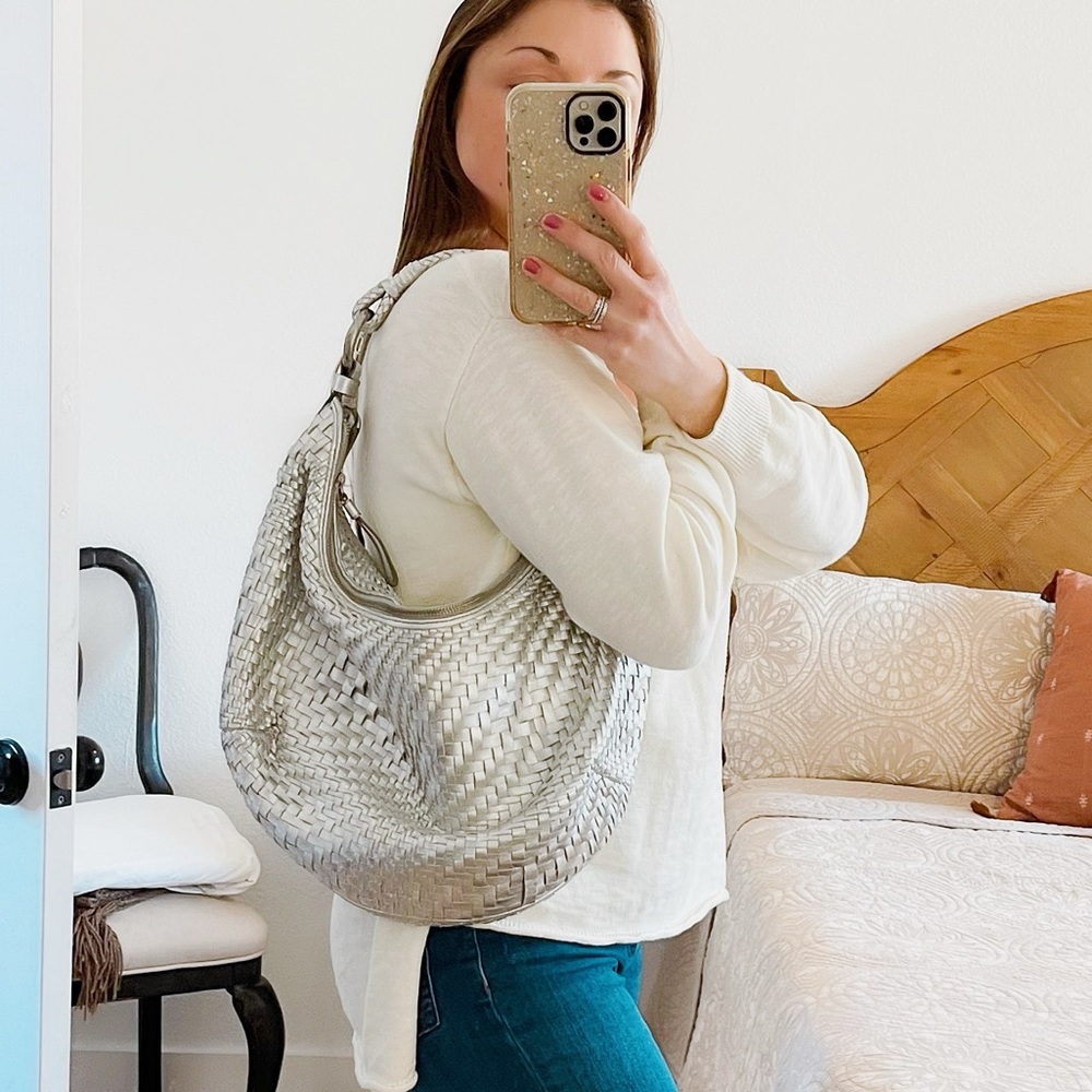 Silver Braided Leather Hobo Bag